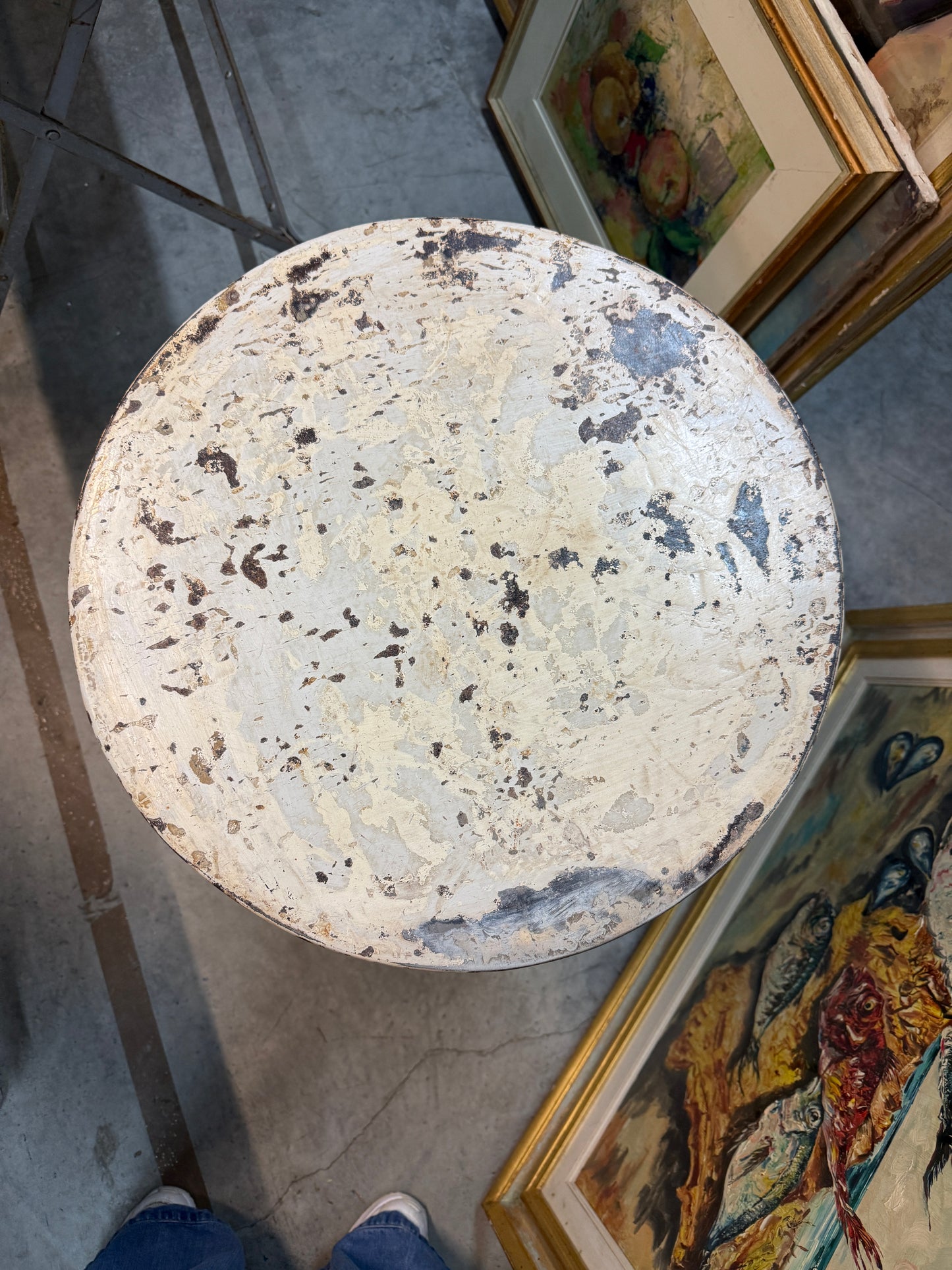 French Café Guéridon Table — Early 20th Century — Painted Iron with Original Patina