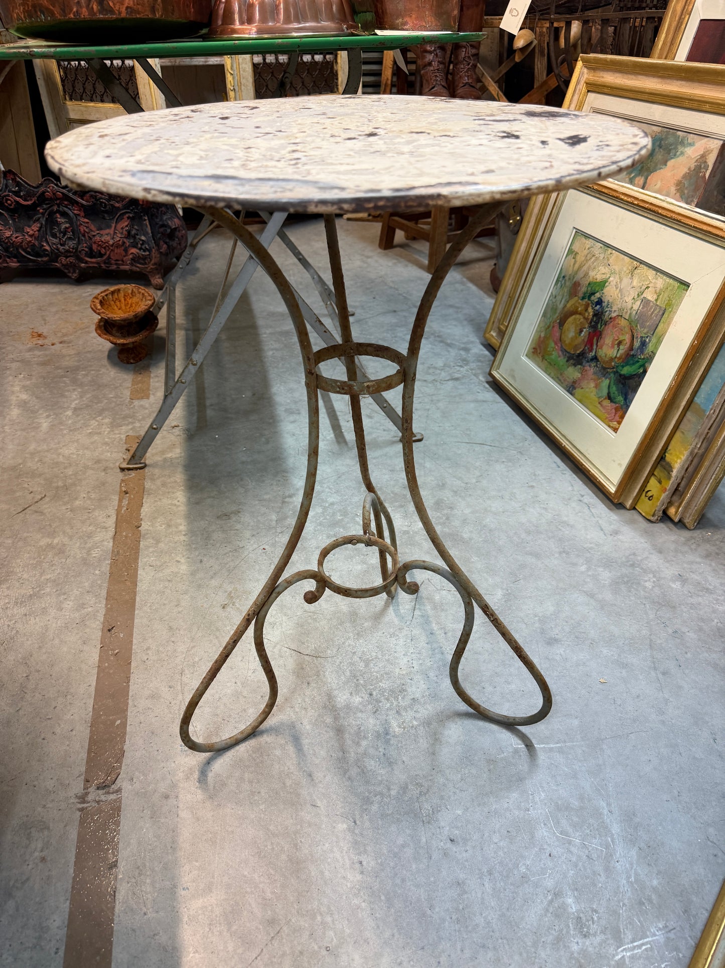 French Café Guéridon Table — Early 20th Century — Painted Iron with Original Patina