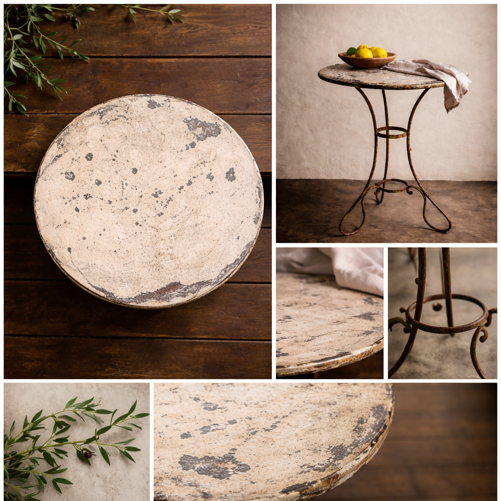 French Café Guéridon Table — Early 20th Century — Painted Iron with Original Patina