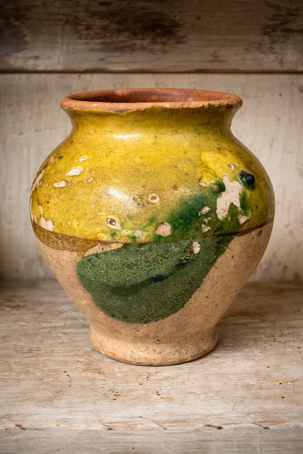 19th Century French Glazed Confit Pot – Yellow & Green Provincial Earthenware