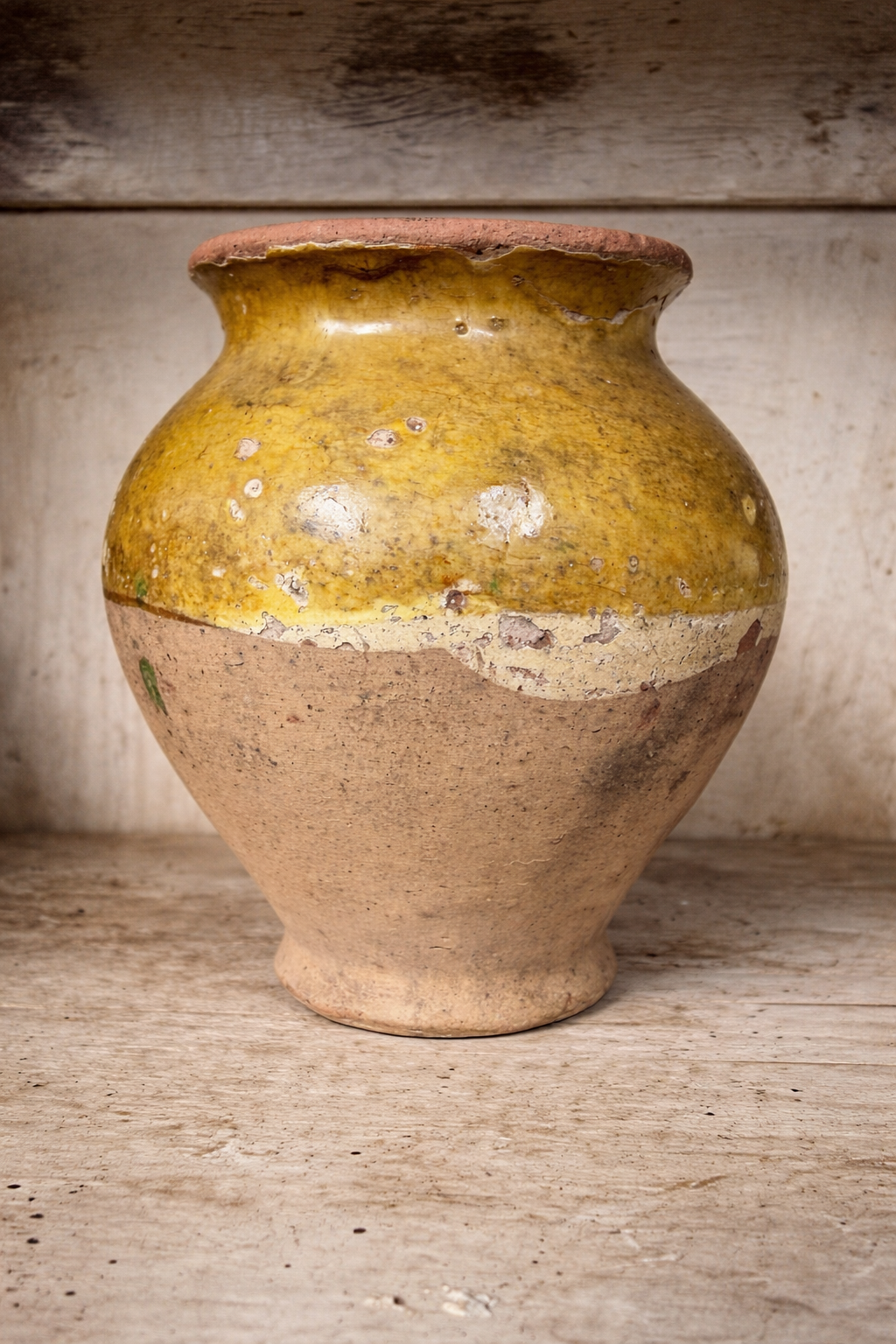 19th Century French Glazed Confit Pot – Yellow & Green Provincial Earthenware