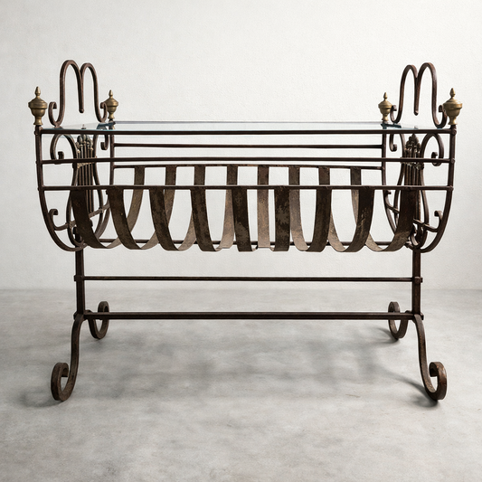Late 19th Century European Iron Cradle Console Table | Glass Top, Neapolitan Provenance