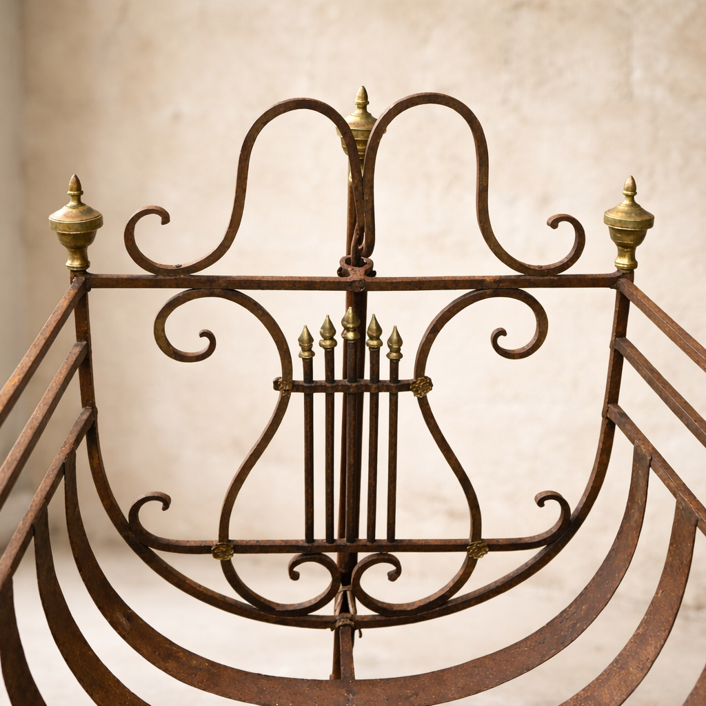 Late 19th Century European Iron Cradle Console Table | Glass Top, Neapolitan Provenance