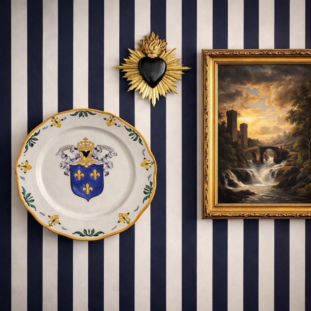 Henriot Quimper Armorial Faïence Plate | Fleur-de-Lis, “Montjoie Saint Denis”, Mid-20th Century France