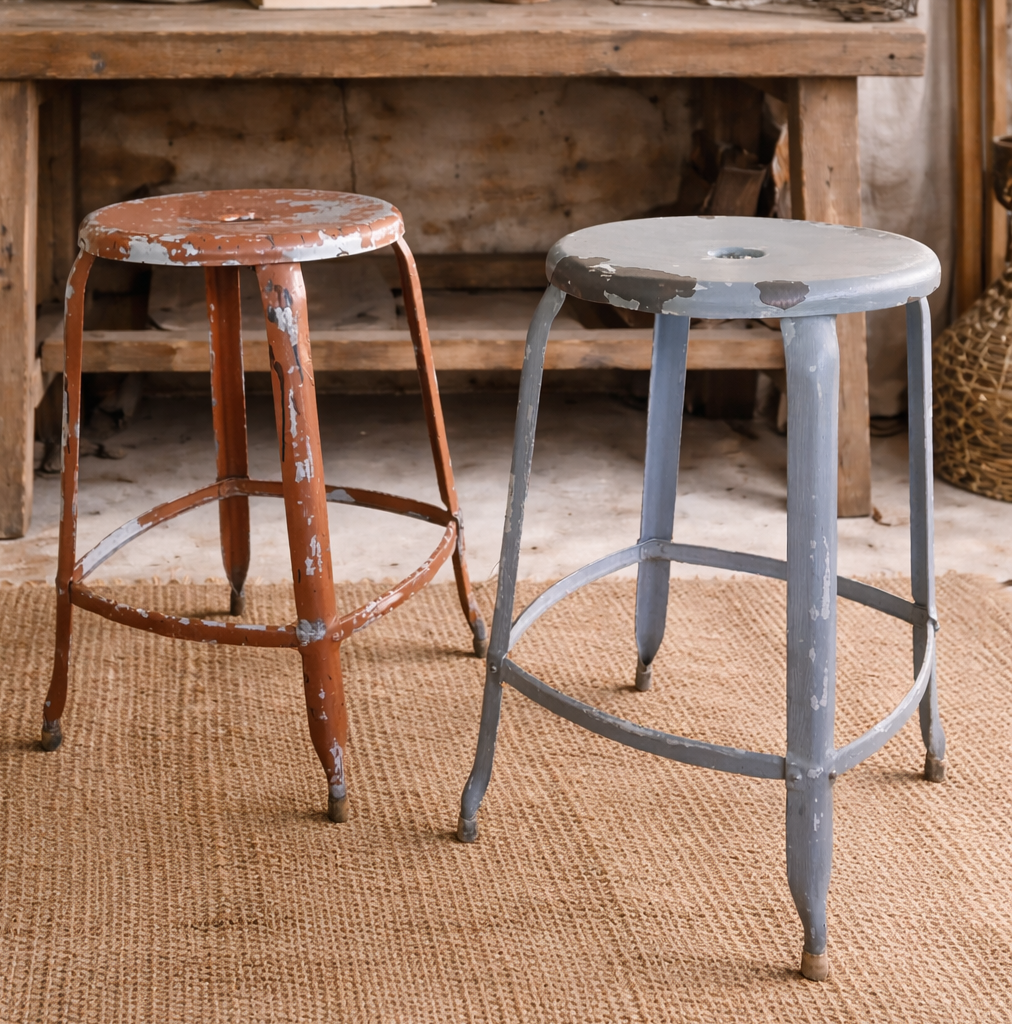 Mid-Century European Industrial Stools (Pair) | Original Patina, c. 1940s–60s
