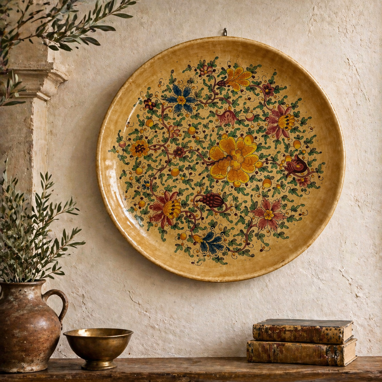 Large Italian Hand-Painted Ceramic Charger – Gubbio Floral Plate 46cm