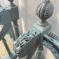 French Blue Carved Armchairs with Rattan Seats