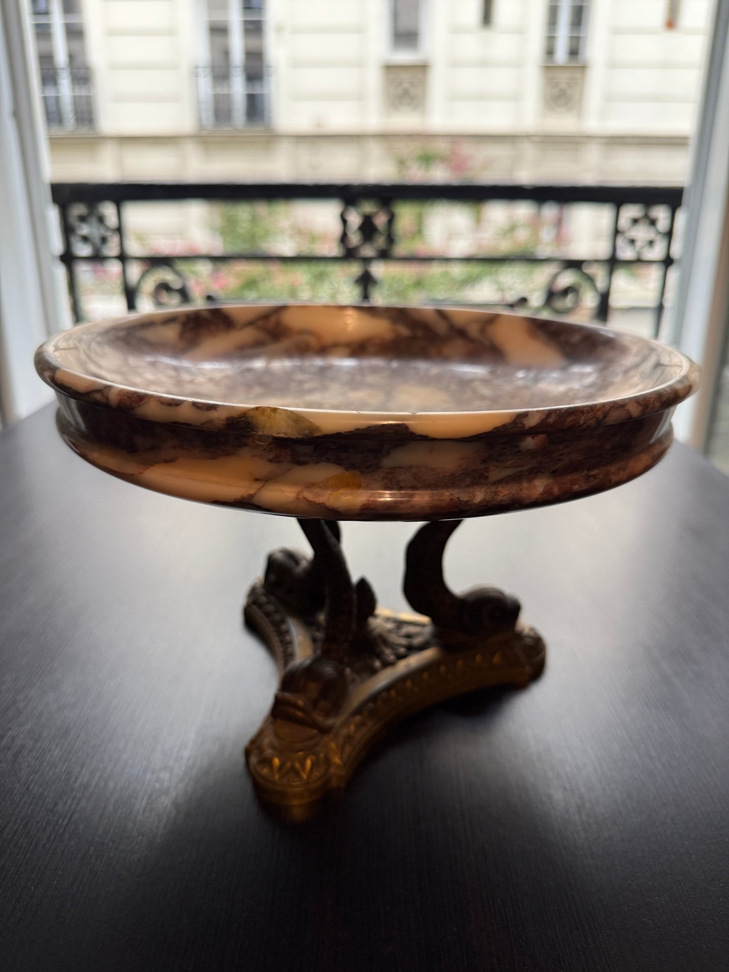French Rouge Marble and Brass Serpentine Coupe