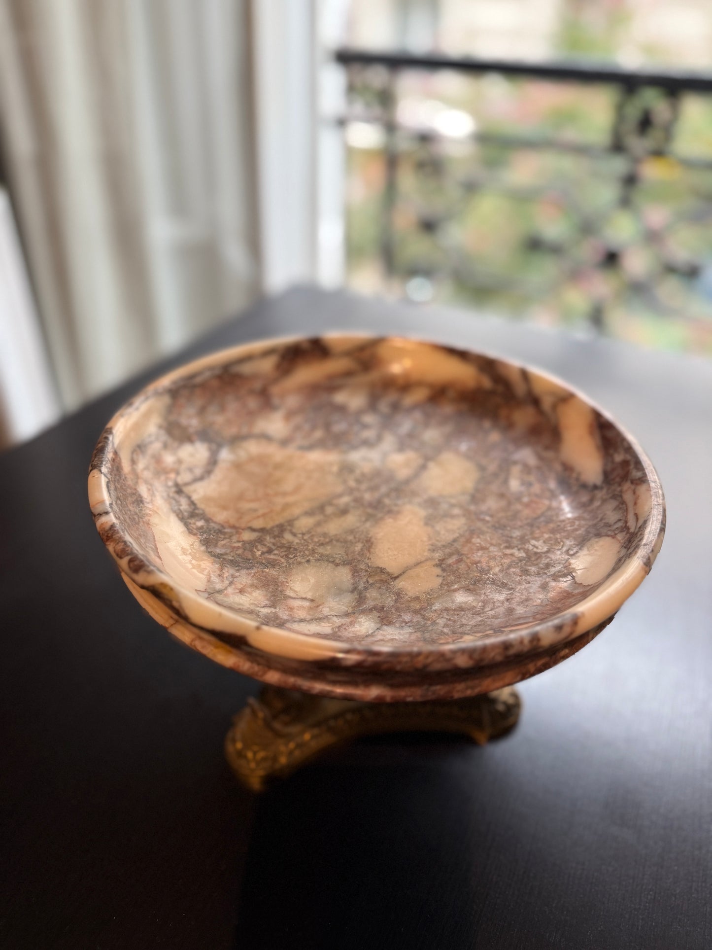 French Rouge Marble and Brass Serpentine Coupe