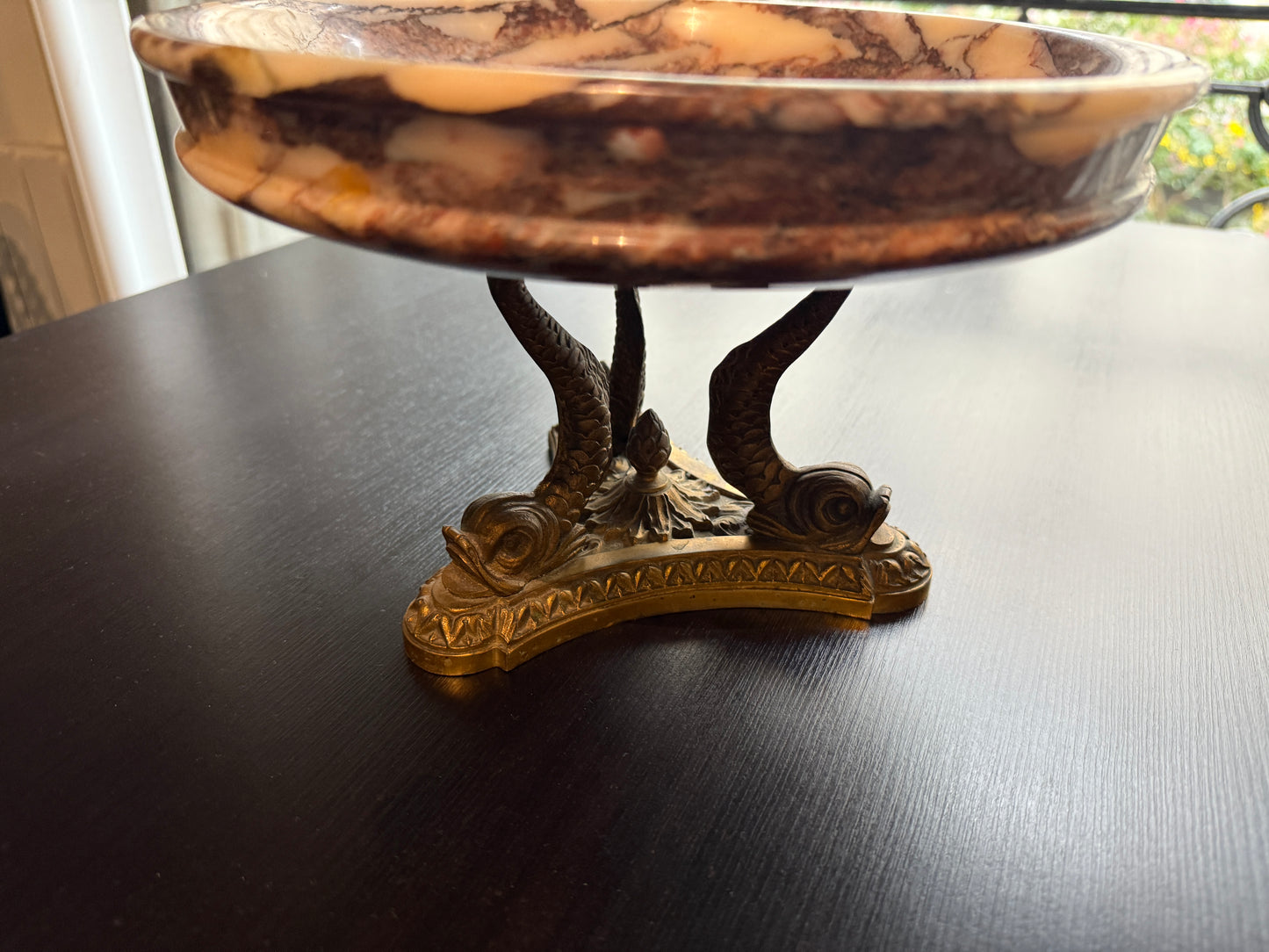 French Rouge Marble and Brass Serpentine Coupe