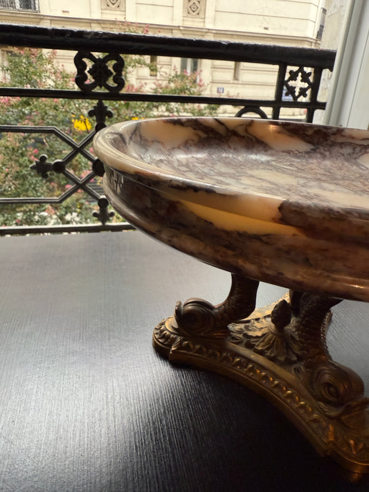 French Rouge Marble and Brass Serpentine Coupe