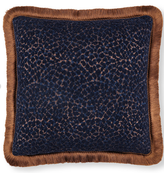 Romo x Temperley London Indigo 50 x 50 Feather Cushion Brown Trim