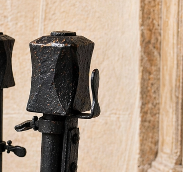 French Forged Iron Adjustable Andirons 20th Century