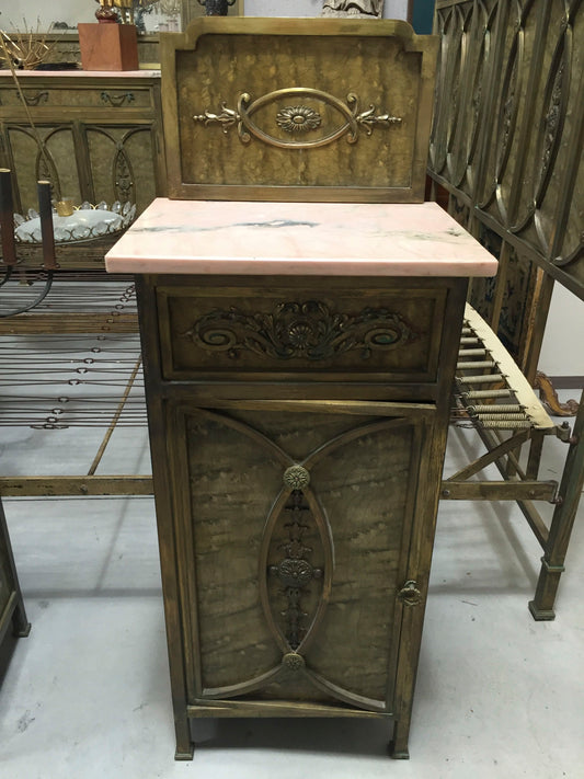 Italian Bedside Table/cabinet with Pink Marble top