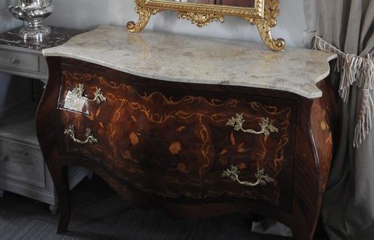 Louis XV French Credenza 2 Drawer with Marble Top