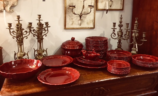 Antique French Red Pottery Set-"Sarreguemines"